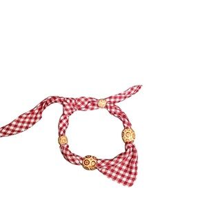 (#93) Red Gingham Bandana bracelet with Decorative Beads